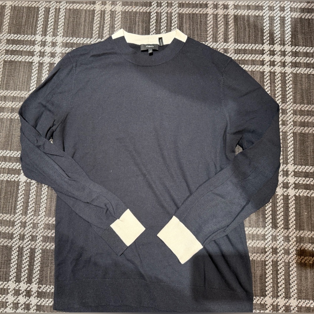 Theory Navy and Cream Sweater